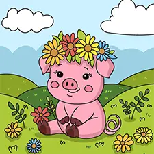 Pig With A Flower Crown Coloring Page