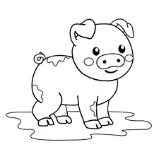 Pig Standing in Mud Coloring Page B&W