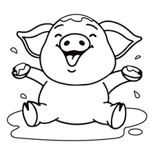 Pig Playing In Mud Coloring Page Black & White