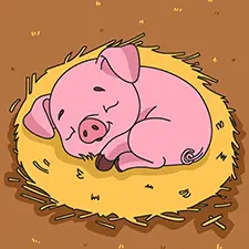 Pig Sleeping In Hay Coloring Page