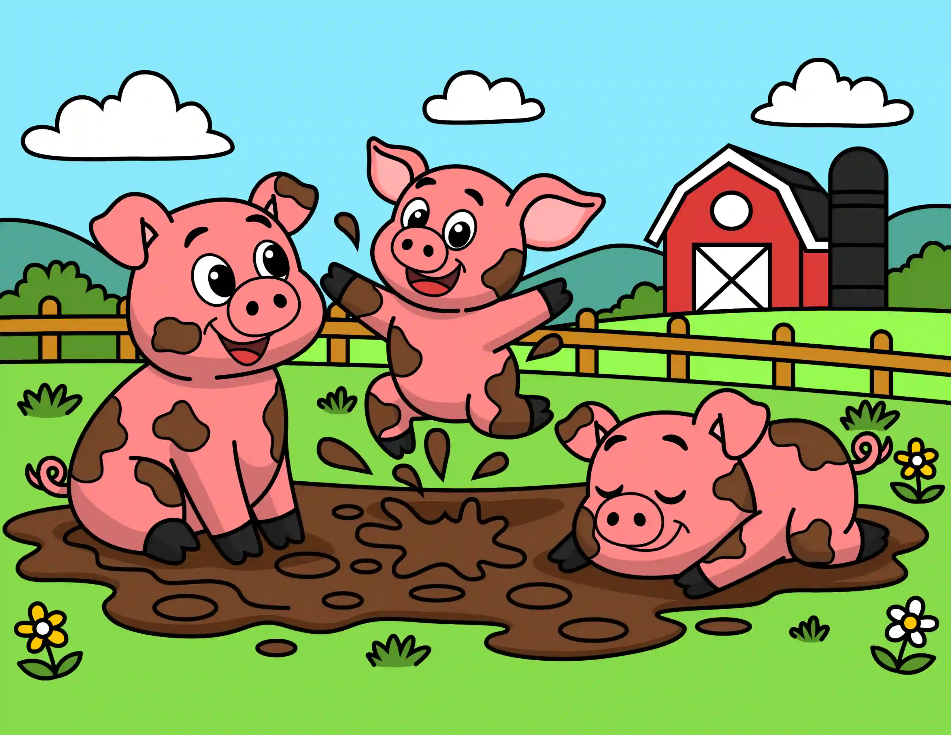Pigs Playing In The Mud Coloring Page