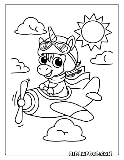 Pilot Unicorn Coloring Page