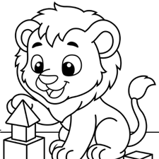 Pink Lion Playing Blocks Coloring Page