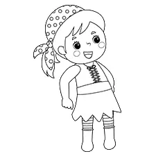 Pirate Girl with Bandana Printable Black & White