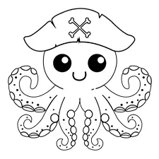 Happy Pirate Octopus Coloring Page Black & White