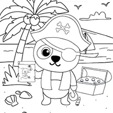  Pirate Panda On The Beach Coloring Page Black & White