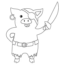 Pirate Pig With A Sword & Patch Picture Black & White