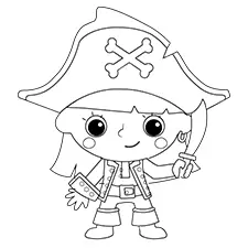 Pirate Princess With Sword Coloring Page Black & White