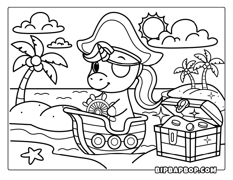 Pirate Unicorn Coloring Page