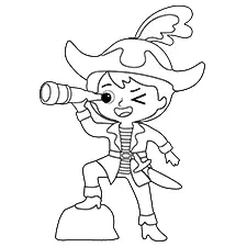 Playful Pirate Boy With Telescope  Printable Black & White