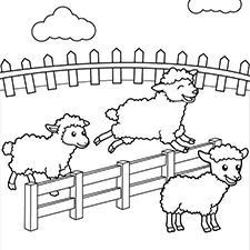 Playing Lambs Coloring Page Black & White