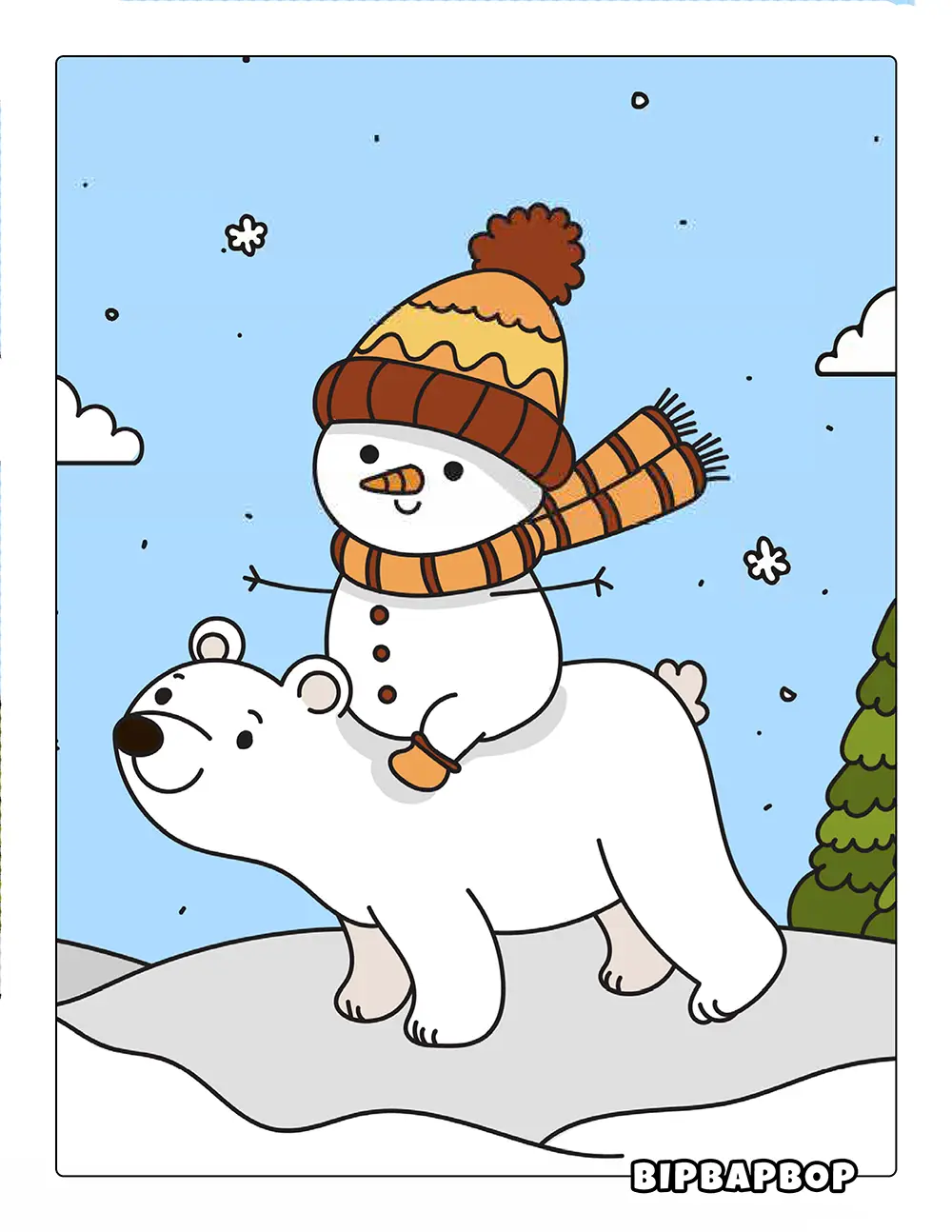 Snowman Riding Polar Bear Printable