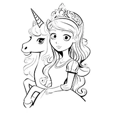 Princess & Unicorn Coloring Page Black & White
