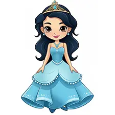 Princess With A Blue Ball Gown Coloring Pages