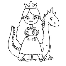 Princess With A Dragon Coloring Sheet Black & White