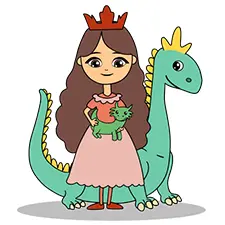 Princess With A Dragon Coloring Sheet