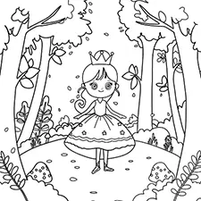 Princess In An Enchanted Forest Coloring Page Black & White