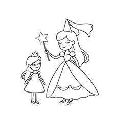 Princess With A Fairy Godmother Printable Black & White