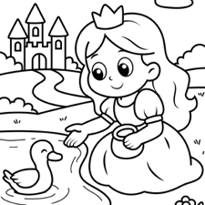 Princess Feeding A Duck Coloring Page