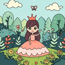 Princess In A Garden Colouring Page 