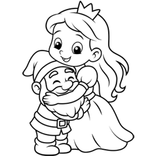 Princess Hugging A Dwarf Coloring Page