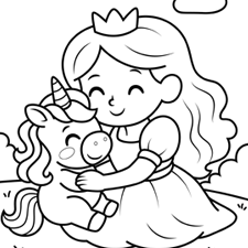 Princess Hugging A Unicorn Coloring Page