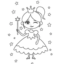 Princess With A Magic Wand Coloring Page Black & White