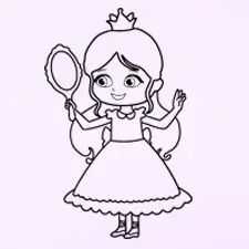 Princess With A Magical Mirror Coloring Page Black & White