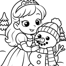Princess Making A Snowman Coloring Page