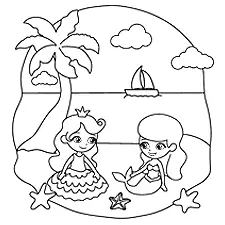 Princess With A Mermaid Coloring Page Black & White