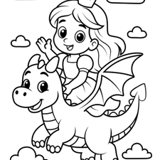 Princess Riding A Dragon Coloring Page