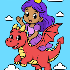Princess Riding A Dragon Printable