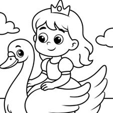 Princess Riding A Giant Swan Coloring Page