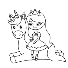 Princess With A Unicorn Coloring Sheet Black & White