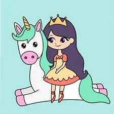 Princess With A Unicorn Coloring Sheet