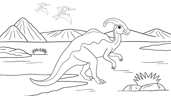 Printable Parasaurolophus Coloring Pages Free PDF Black & White