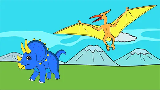 Pterodactyl Attacking Baby Triceratops Coloring Page Color
