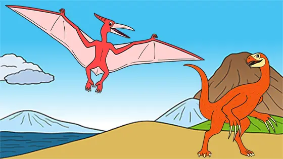 Pterodactyl Attacking Therizinosaurus Coloring Page Color