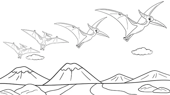 Pterodactyl Family Coloring Page Black & White