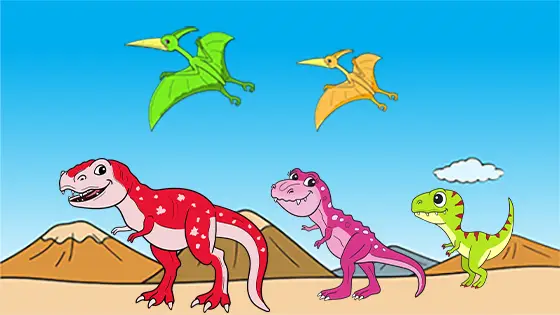 Pterodactyls Flying Over T-Rex Coloring Page Color