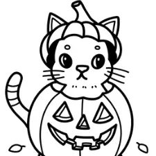 Pumpkin Cat Coloring Page