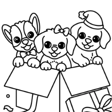 Puppies In A Gift Box Coloring Page