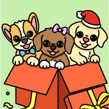 Puppies In A Gift Box Coloring Page