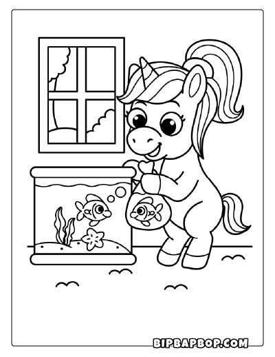Aquarium Unicorn Coloring Page