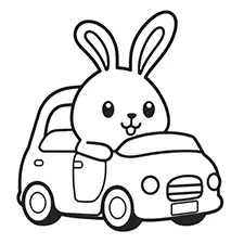 Rabbit Driving Car Coloring Page Black & White