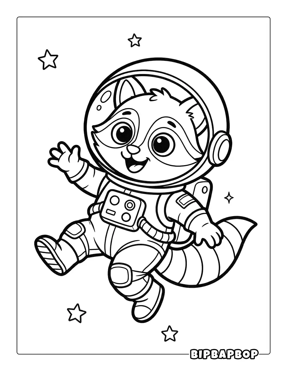 Raccoon Astronaut Coloring Page