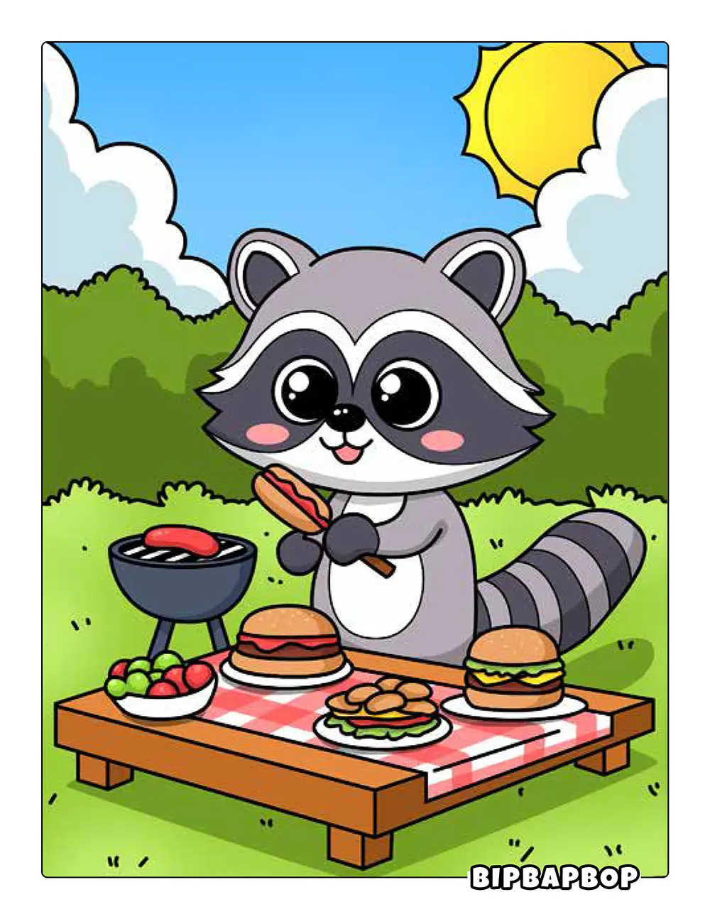 Raccoon Grilling At BBQ Printable
