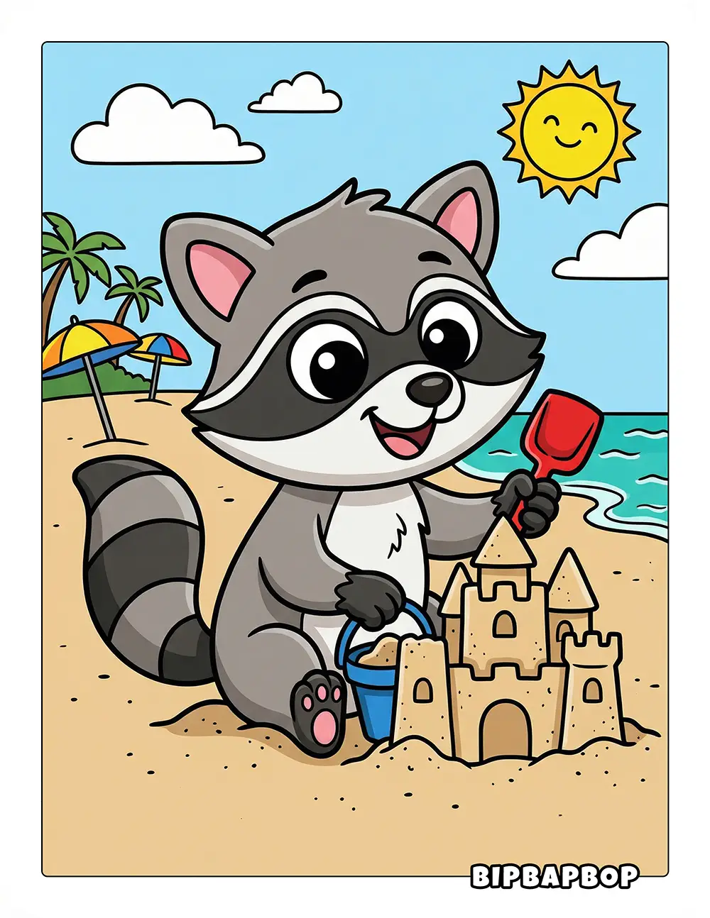 Raccoon At The Beach Printable
