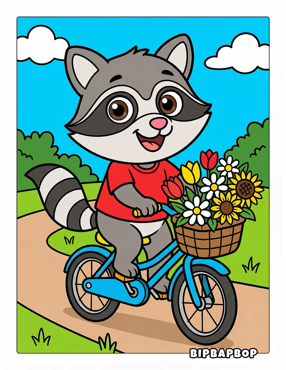 Raccoon Riding A Bike Printable