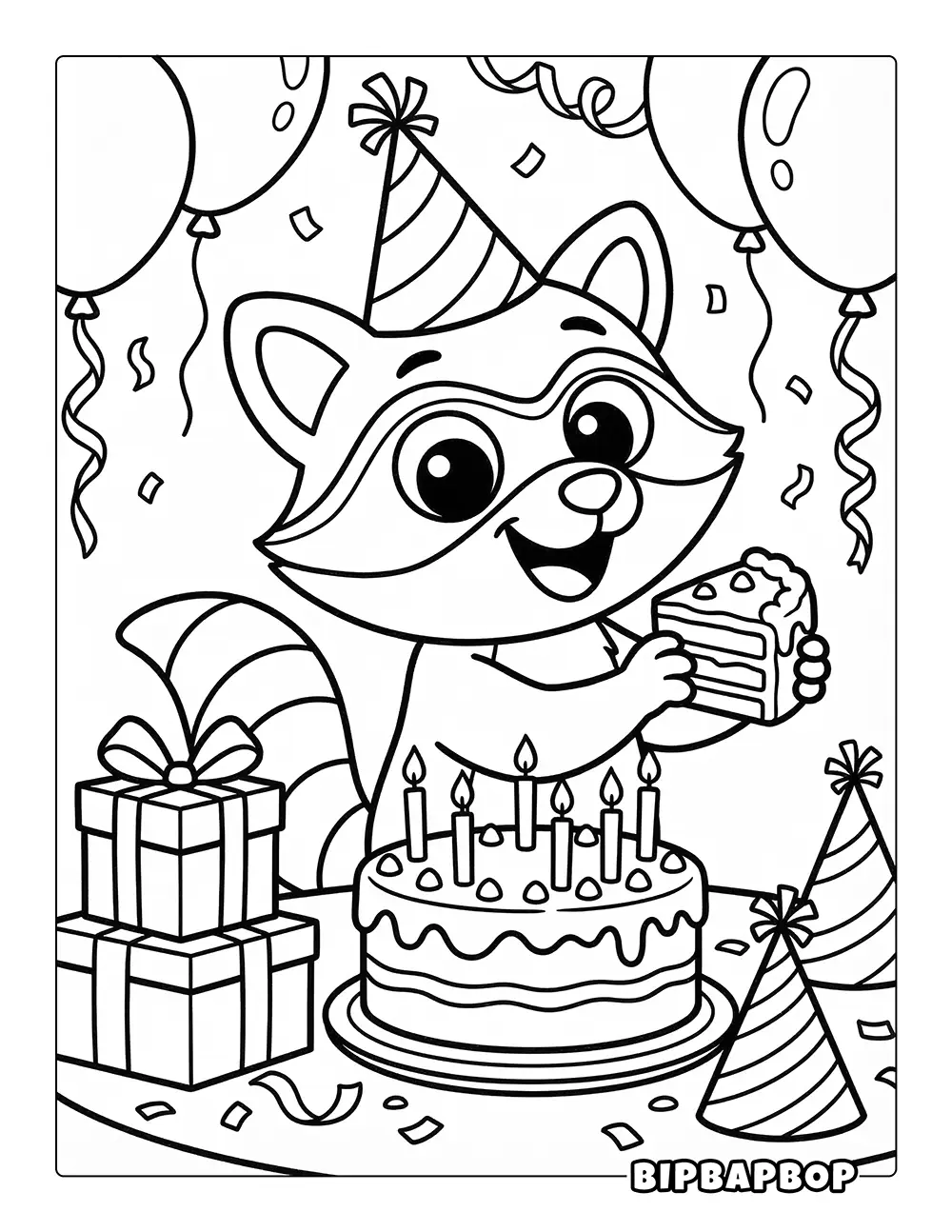 Raccoon Birthday Party Coloring Page